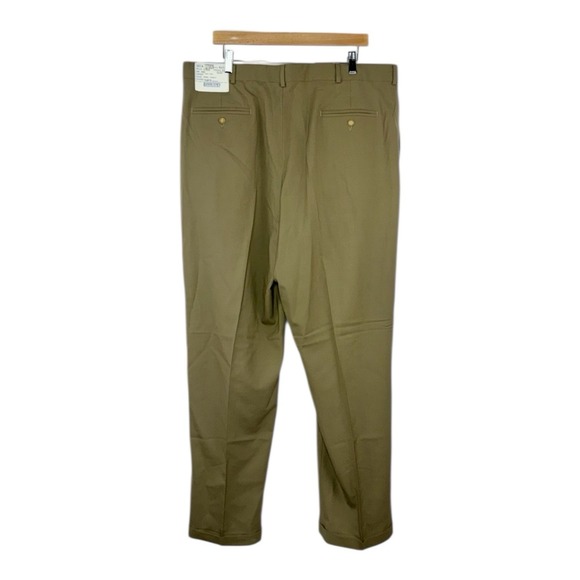 NWT Lands End Mens 40x34 Dark Khaki Wool Dress Pants Trousers Pleated Cuffed - Picture 4 of 8